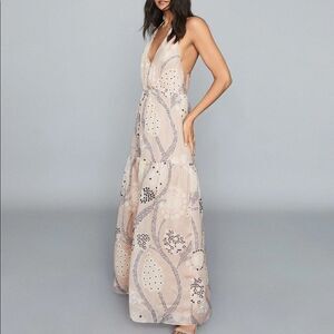 Reiss Freddie Paisley Print Maxi Dress Nude 10